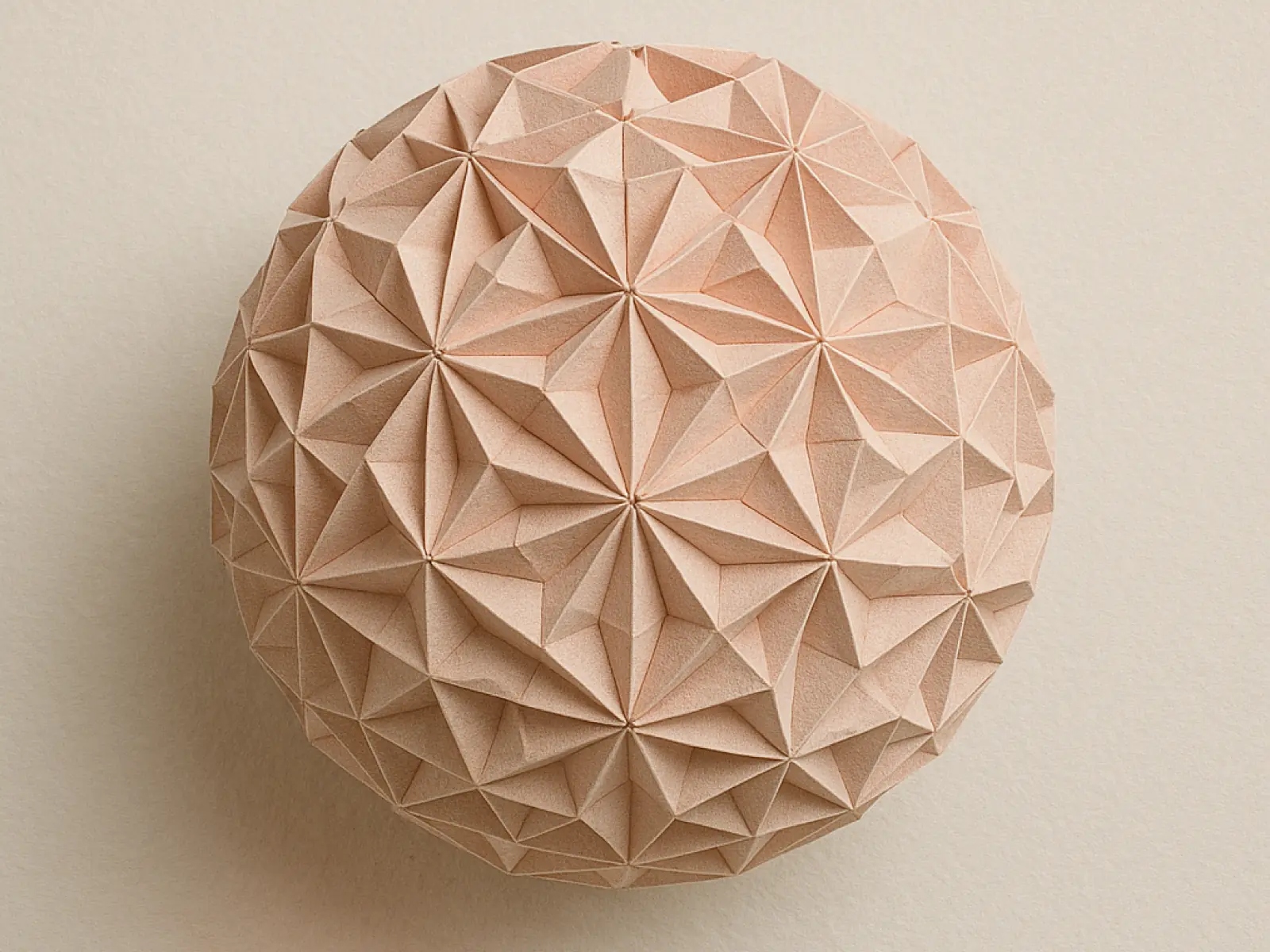Spherical paper sculpture with triangular folds, resembling an egg and symbolizing egg donation for queer family creation.